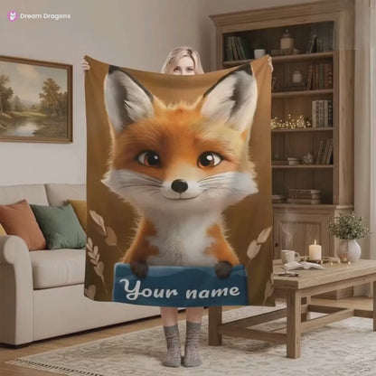 Personalized Fox Blanket: Enchanted Forest Flannel Fleece Throw, Kids Name Gift