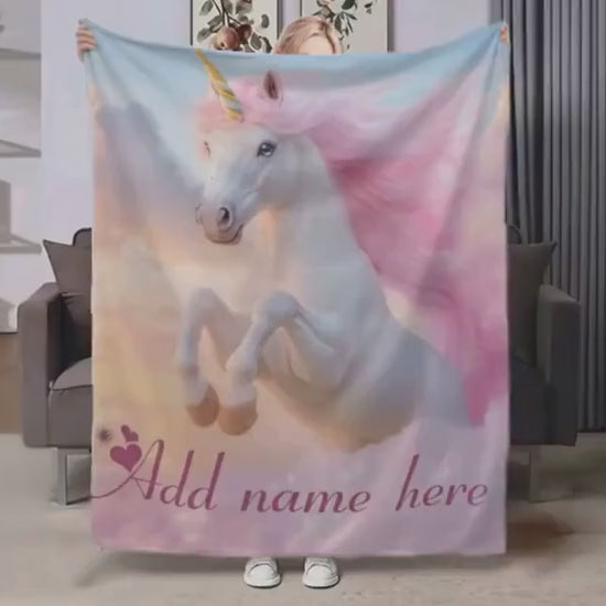 Personalized Unicorn Fleece Blanket: Magical Flannel Fleece Throw, Pink Name Gift
