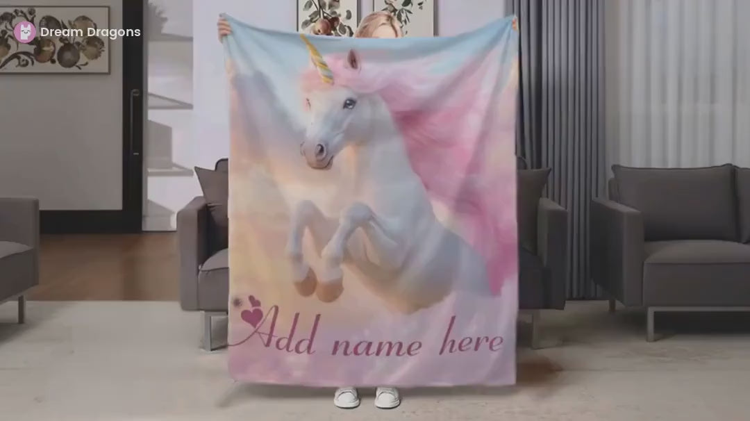 Personalized Unicorn Fleece Blanket: Magical Flannel Fleece Throw, Pink Name Gift