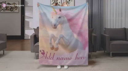 Personalized Unicorn Fleece Blanket: Magical Flannel Fleece Throw, Pink Name Gift