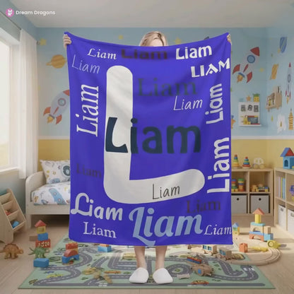 Ajoutez votre nom et une lettre - Couverture personnalisée bleu vif avec nom - Plaid en flanelle polaire personnalisé