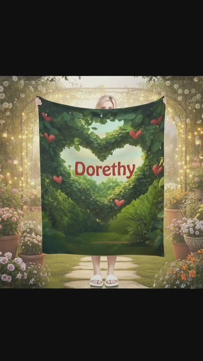 Manta personalizada con forma de corazón de jardín: manta polar de microfibra con exuberante vegetación, un regalo romántico y encantador.