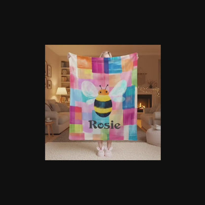 Personalized Bee Blanket: Patchwork Nursery Fleece Throw