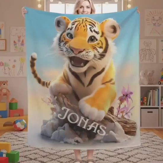 Personalized Tiger Blanket Soft: Wild Animal Jungle Theme Flannel Fleece Throw