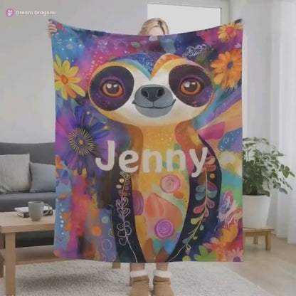 Customizable Sloth Blanket: Tropical Floral Art Flannel Throw