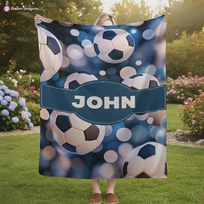 Personalized Football Blanket: Soft Microfiber Flannel Fleece Throw for Soccer Fans, Sport Name Gift