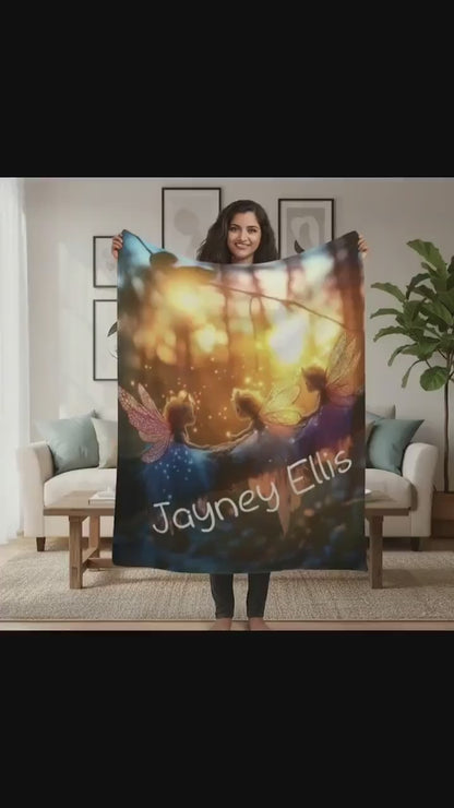 Personalized Fairy Blanket: Enchanted Wonderland Fantasy Throw, Magical Custom Name Gift, Fairytale Fairyland