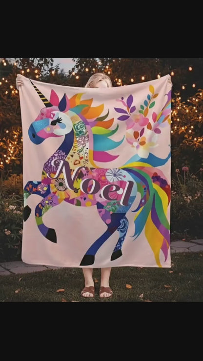 Personalized Unicorn Blanket: Vibrant Fantasy Flannel Fleece Throw, Pink and Super Soft