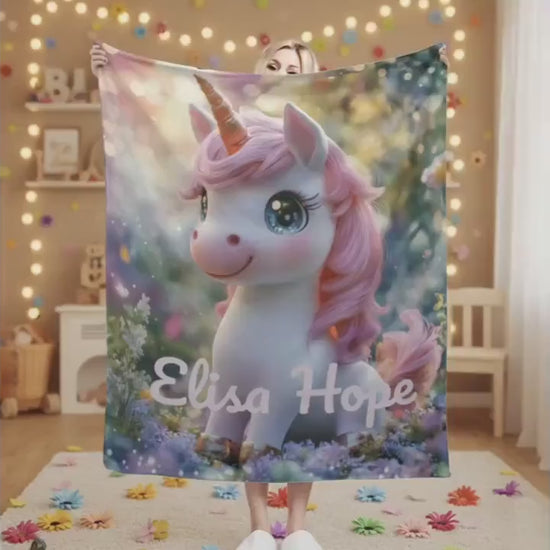 Personalized Unicorn Blanket: Magical Pink Name Gift, Soft Flannel Fleece Throw