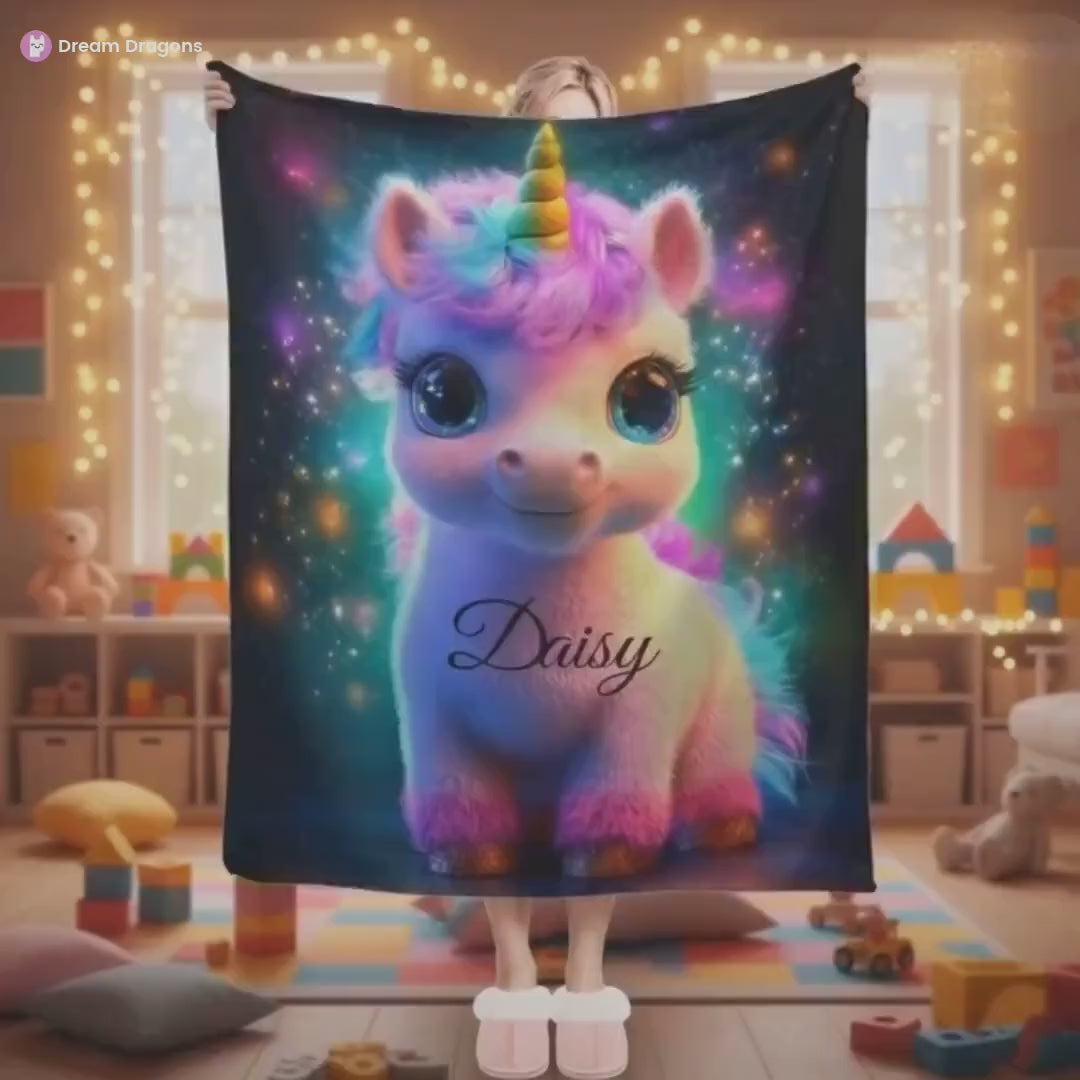 Personalized Cosmic Unicorn Blanket: Magical Galaxy Flannel Fleece Throw, Super Soft