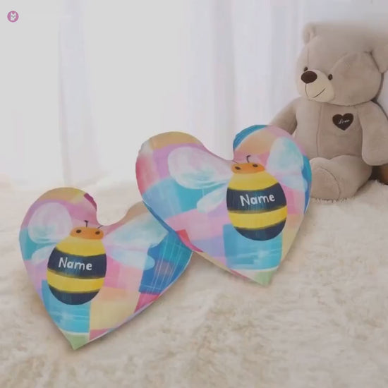 One Personalized Bee Heart Pillow: Dutch Velvet Plush Nursery Decor - Filled with Fluffy Cotton.