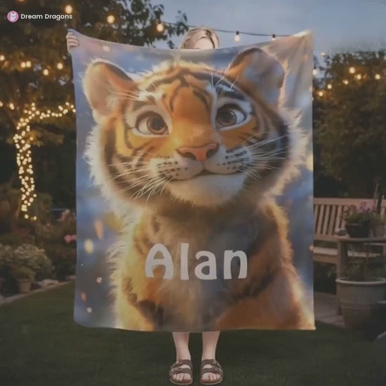 Personalized Baby Tiger Blanket: Soft Microfiber Jungle Nursery Throw, Super Soft Name Gift