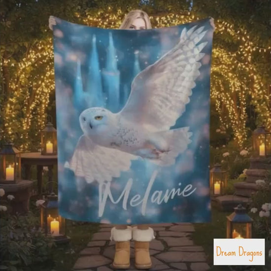 Personalized Wizarding Owl Blanket: Harry Potter Theme, Custom Flannel Fleece Name Throw