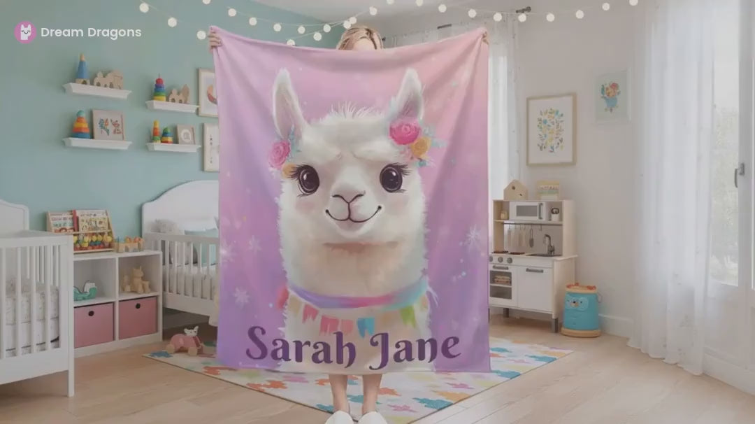 Personalized Llama Fleece Blanket: Alpaca Custom Name Throw