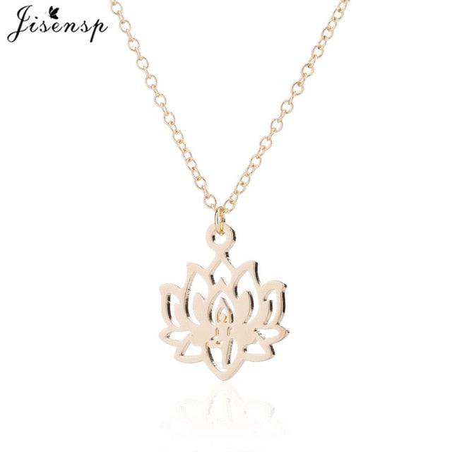 Lotus flower pendant necklace with gold chain and gold-toned lotus medallion