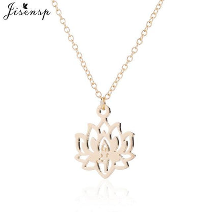 Lotus flower pendant necklace with gold chain and gold-toned lotus medallion