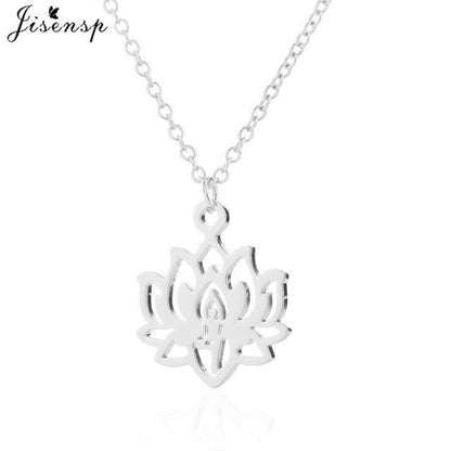 Lotus flower pendant necklace with silver chain and white-silver lotus medallion