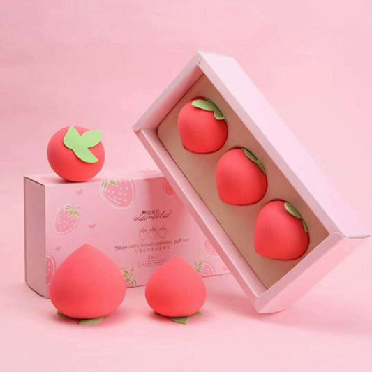 Strawberry-shaped makeup sponge set, three red sponges with green tops