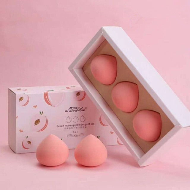 Peach-shaped makeup sponge set, three pink sponge fruits in gift box
