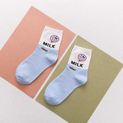 White socks with red sailor icon and “MILK” text with small “500ml” mark