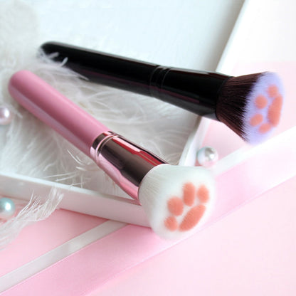 Cat paw makeup brushes with fluffy bristles and pink/black handles