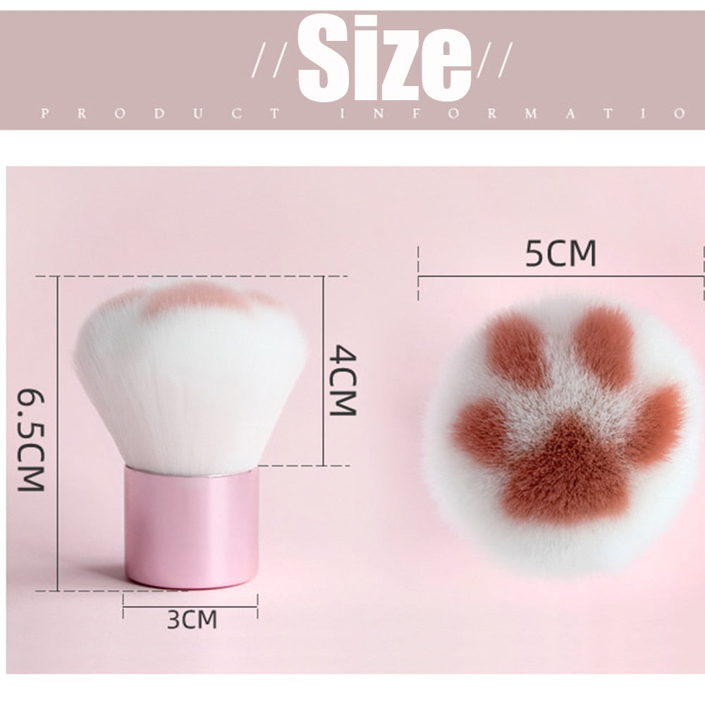 Cat paw makeup brush dimensions shown: 6.5cm height, 4cm bristle width, 3cm base