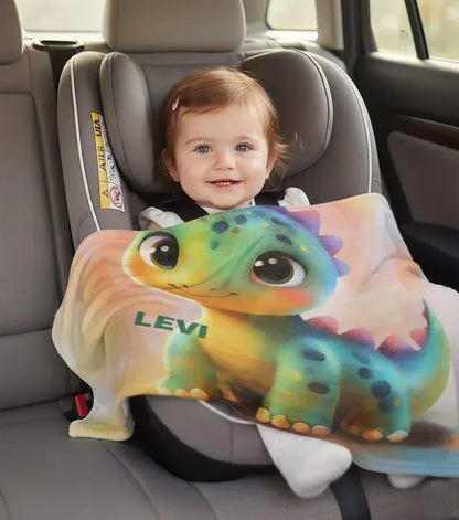 Custom Dinosaur Blanket: Rainbow Flannel Fleece Nursery Throw, Super Soft Name Gift - Dream Dragons