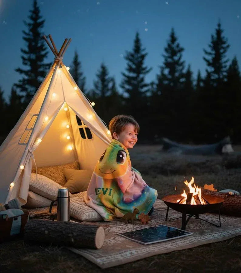 Custom Dinosaur Blanket: Rainbow Flannel Fleece Nursery Throw, Super Soft Name Gift - Dream Dragons