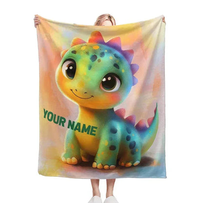 Custom Dinosaur Blanket: Rainbow Flannel Fleece Nursery Throw, Super Soft Name Gift - Dream Dragons