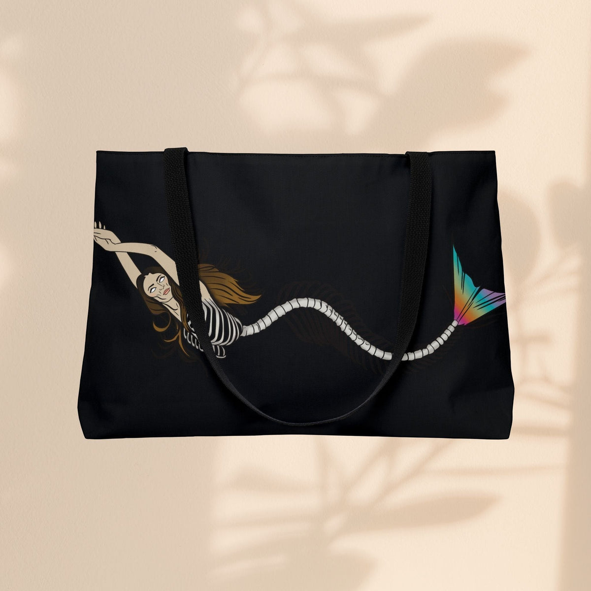 Mermaid Skeleton Weekender Tote Bag - Dark Gothic Mermaid Art Beach Bag for Mermaid Lovers, 24x13 Spun Polyester