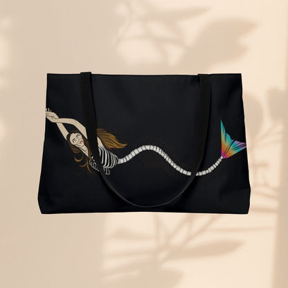 Mermaid Skeleton Weekender Tote Bag - Dark Gothic Mermaid Art Beach Bag for Mermaid Lovers, 24x13 Spun Polyester