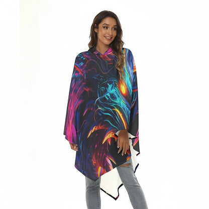 Lightweight hooded unisex cloak with neon dragon print, multicolor cape design