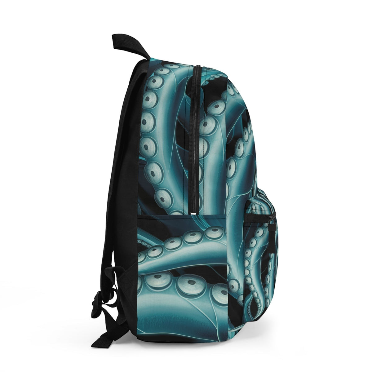 Octopus Spiral Tentacle Backpack – Hypnotic Bioluminescent Teal & Black Deep Sea Art | Laptop Compartment | Waterproof Polyester | Gothic Ocean Bag