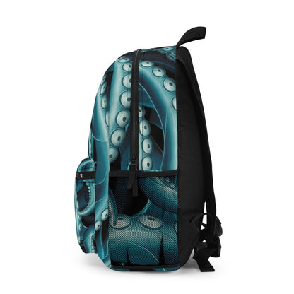 Octopus Spiral Tentacle Backpack – Hypnotic Bioluminescent Teal & Black Deep Sea Art | Laptop Compartment | Waterproof Polyester | Gothic Ocean Bag
