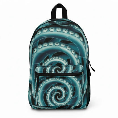 Octopus Spiral Tentacle Backpack – Hypnotic Bioluminescent Teal & Black Deep Sea Art | Laptop Compartment | Waterproof Polyester | Gothic Ocean Bag