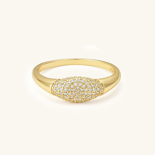 18K gold-plated signet pinky ring with pavé stones
