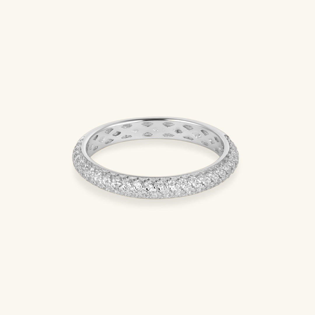 Pavé Half-Eternity Band Ring | Three-Row Grade 5A Cubic Zirconia, 3 mm