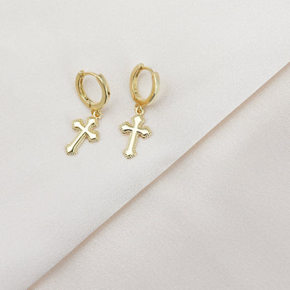 Small Cross Hoop Earrings | Lightweight 18K Gold-Plated, 11.5 mm