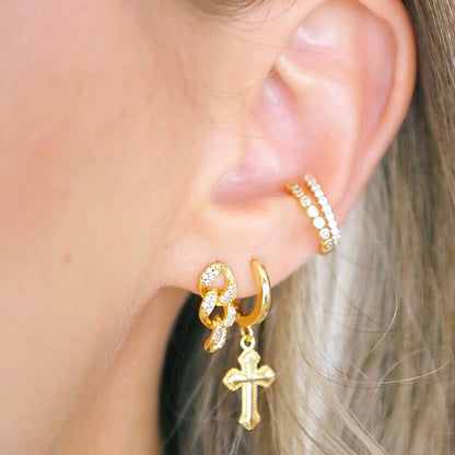 Small Cross Hoop Earrings | Lightweight 18K Gold-Plated, 11.5 mm