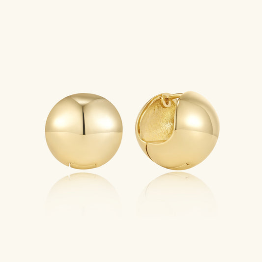 Gold sphere hoop earrings with smooth rounded half design