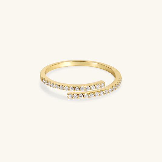 Gold spiral wrap ring with clear pavé stones
