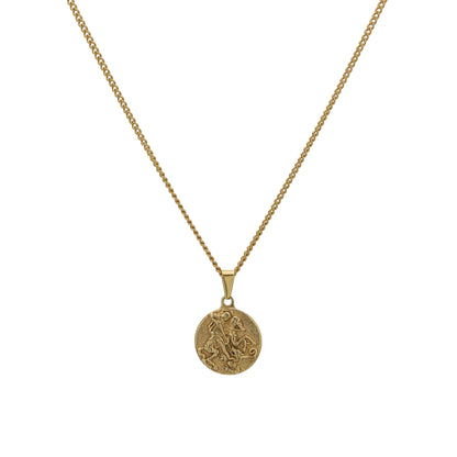 Gold rope-chain necklace with round coin pendant and single chain