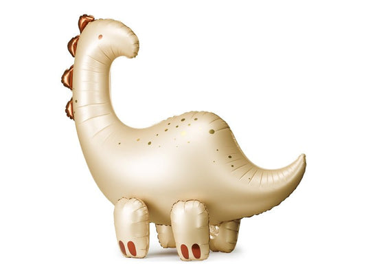 Standing brontosaurus foil balloon, beige with brown head and feet details