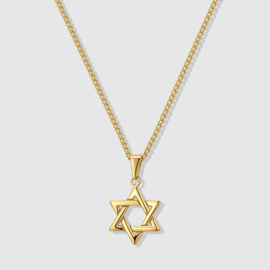Gold Star of David pendant with bail and flat link chain