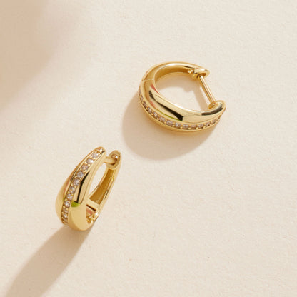 Gold teardrop diamond huggie hoop earrings