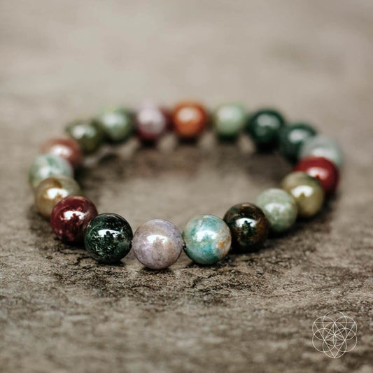 Beaded energy bracelet with multicolor gemstones and round beads on stretch cord