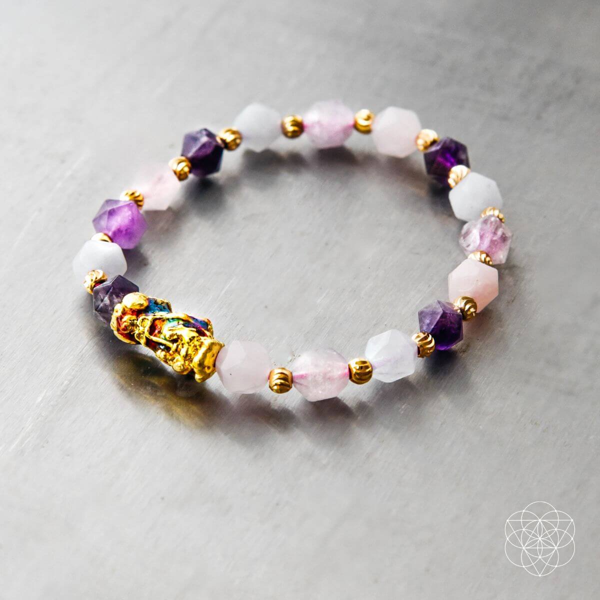 The Prosperity Bracelet with Amethyst, Aquamarine, Rose Quartz & Temperature-Responsive Pixiu