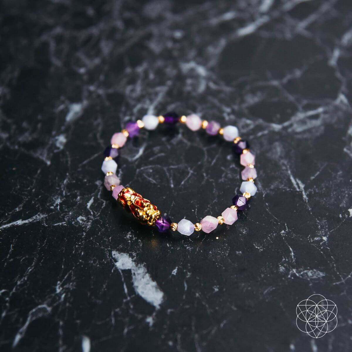 The Prosperity Bracelet with Amethyst, Aquamarine, Rose Quartz & Temperature-Responsive Pixiu
