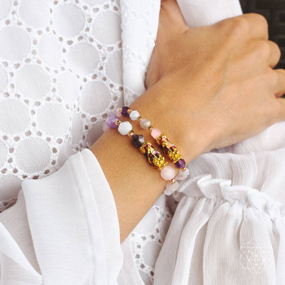 The Prosperity Bracelet with Amethyst, Aquamarine, Rose Quartz & Temperature-Responsive Pixiu