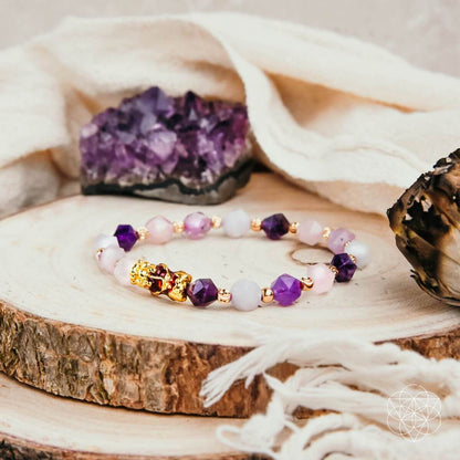 The Prosperity Bracelet with Amethyst, Aquamarine, Rose Quartz & Temperature-Responsive Pixiu